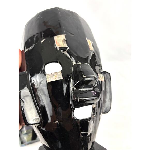 Vintage Pair Mexican Shell + Stone Mosaic Mask Folk Art Aztec Style Tessellated - Picture 13 of 14